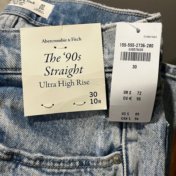 Abercrombie & Fitch 10R The 90s Straight Ultra High Rise Jean Pant NWOT - Picture 3 of 4